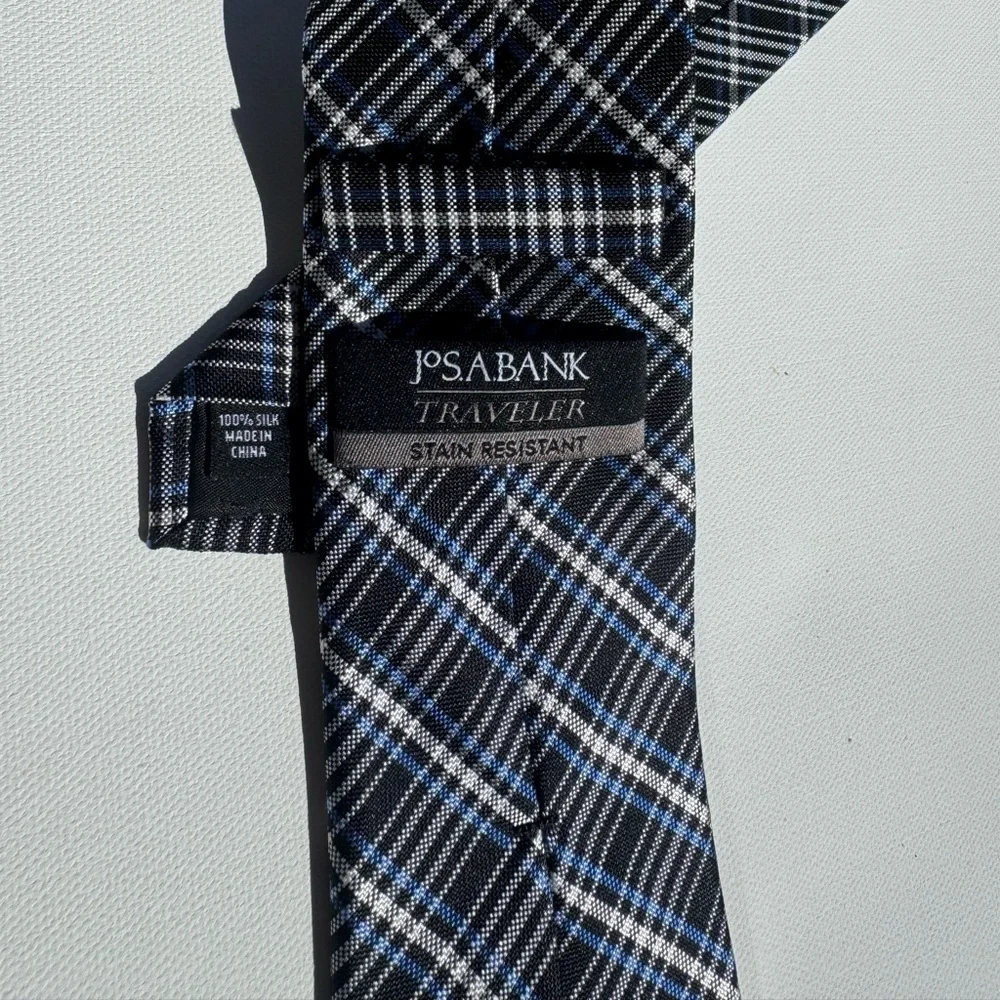 Jos.‎ A. Bank, Black and Blue Plaid Tie 100% Silk